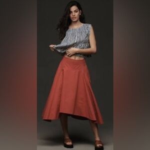 Mare Mare x Anthropologie Basque-Waist High-Low Skirt Red M NWT